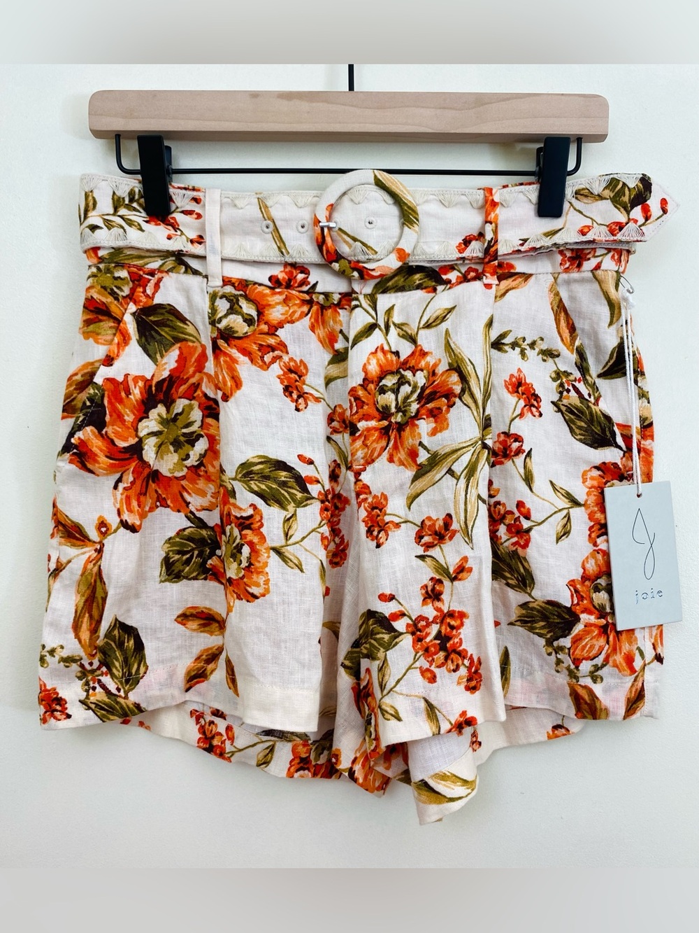 Joie Women’s 100% Linen Floral Belted Shorts High Rise Pocketed Sz 6 - Picture 2 of 11